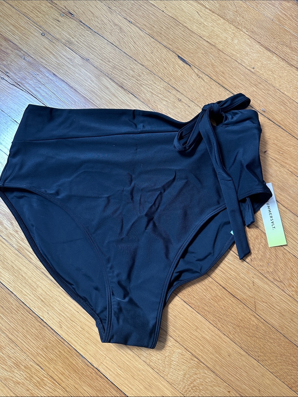 Summer salt Black High-Waist Tie Bikini Bottoms
